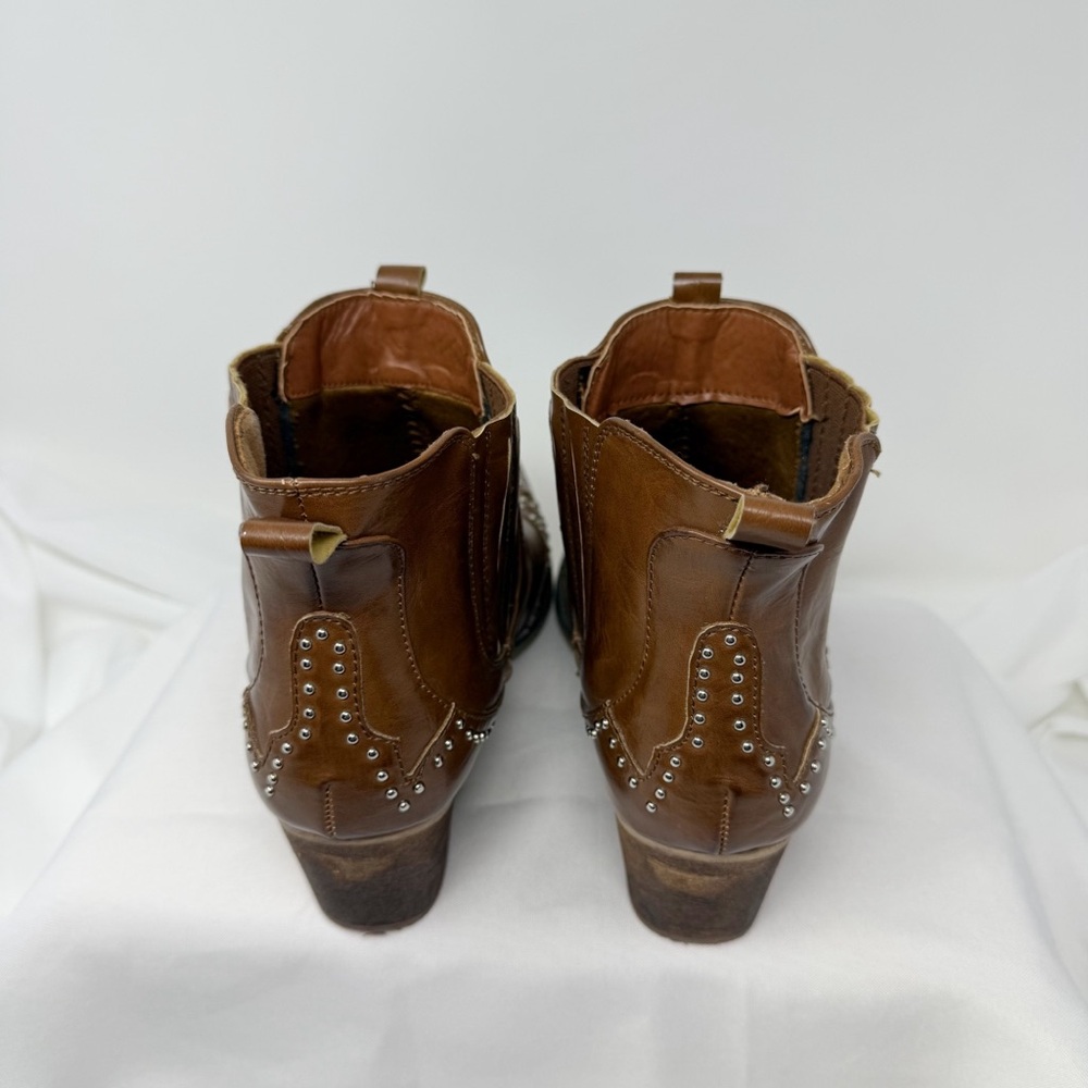 Yoki Brown Studded Western Ankle Boots - Picture 5 of 14